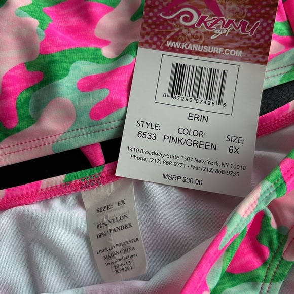 Kanu Surf UPF 50+ Halter tie neck/back top bikini set,bright pink,greens - Picture 3 of 5